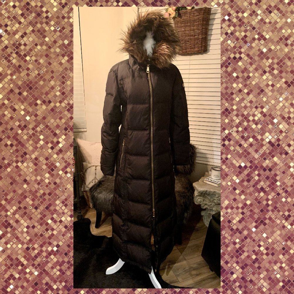 Calvin Klein Maxi Length Down Jacket w/Faux Fur